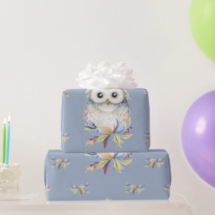 Papier Cadeau Cute Owl arrière - plan beige et bleu gris