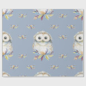 Papier Cadeau Cute Owl arrière - plan beige et bleu gris (Plat)