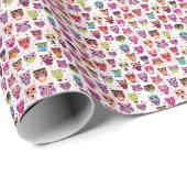 Papier Cadeau Cute owl background (Coin rond)