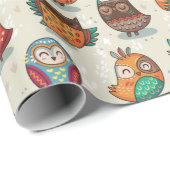 Papier Cadeau Cute Owl Motif (Coin rond)