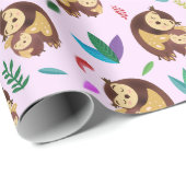 Papier Cadeau Cute Owls Valentine's Day Wrapping Paper (Coin rond)