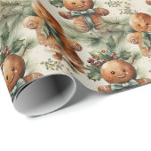 Papier Cadeau Cute pain d'épices Homme et À feuillage persistant (Coin rond)