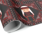 Papier Cadeau cute Palestinian girl Embroidery red tatreez (Coin rond)