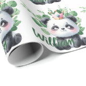 Papier Cadeau Cute Panda Aquarelle Verdure Motif Anniversaire (Coin rond)