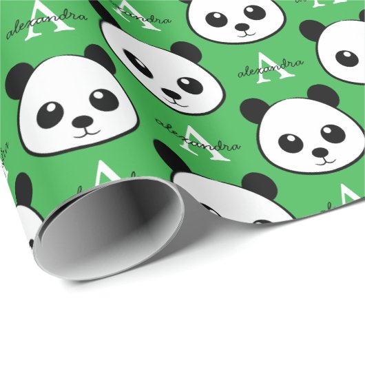 Papier Cadeau Cute Panda Bear – Personalized Monogram  (Coin rond)
