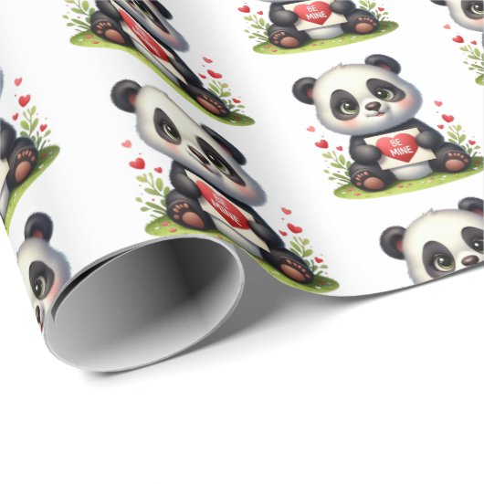 Papier Cadeau Cute panda bear Valentine tiled pattern  (Coin rond)