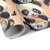 Papier Cadeau Cute Panda manger Ramen (Coin rond)