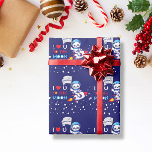 Papier Cadeau Cute Panda Ours Astronaut Sur Rockship Kids