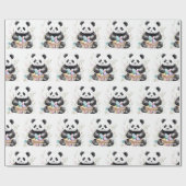 Papier Cadeau Cute panda Pâques aquarelle fleurie (Plat)