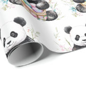 Papier Cadeau Cute panda Pâques aquarelle fleurie (Coin rond)