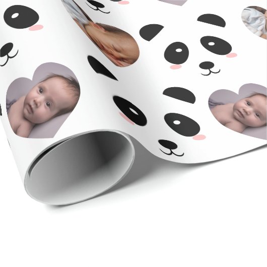 Papier Cadeau Cute Panda Pattern Black and White Photo (Coin rond)