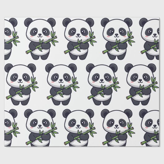Papier Cadeau Cute Panda Pattern Wrapping Paper – Minimal Black (Plat)