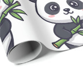 Papier Cadeau Cute Panda Pattern Wrapping Paper – Minimal Black (Coin rond)