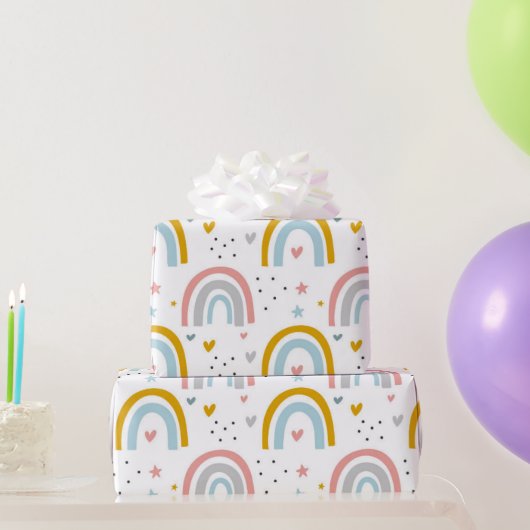 Papier Cadeau Cute Pastel Blue Blush Turquoise Boho Rainbow Hear (Cadeaux de fête)