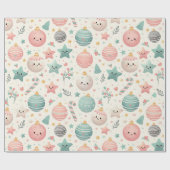 Papier Cadeau Cute Pastel Christmas Pattern Ornaments and Stars (Plat)