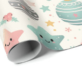 Papier Cadeau Cute Pastel Christmas Pattern Ornaments and Stars (Coin rond)