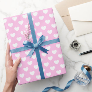Papier Cadeau Cute Pastel Coeurs D'Amour Rose Et Blanc