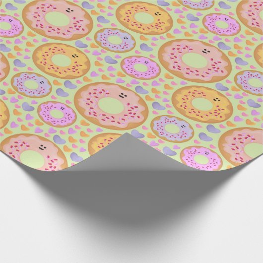 Papier Cadeau Cute Pastel Donuts & Hearts (Coin)
