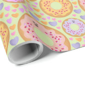 Papier Cadeau Cute Pastel Donuts & Hearts (Coin rond)