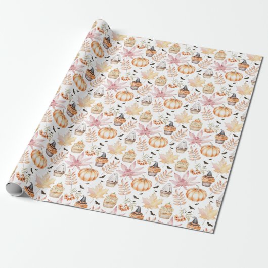 Papier Cadeau Cute Pastel Éffrayant Cupcakes Motif Halloween (Déroulé)