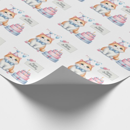 Papier Cadeau Cute Pastel Kitten Gâteau d'anniversaire - Anniver (Coin)