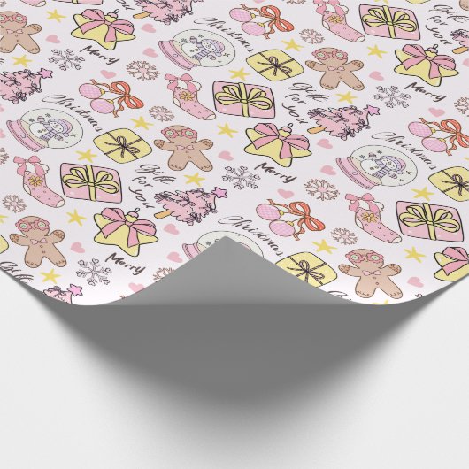 Papier Cadeau Cute Pastel Pink Christmas Ornaments Pattern (Coin)