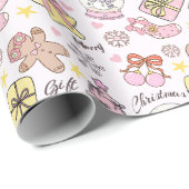 Papier Cadeau Cute Pastel Pink Christmas Ornaments Pattern (Coin rond)