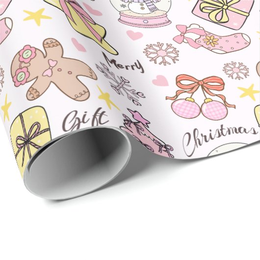 Papier Cadeau Cute Pastel Pink Christmas Ornaments Pattern (Coin rond)