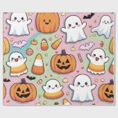 Papier Cadeau Cute Pastel Pink Halloween Ghost & Citrouille (Plat)