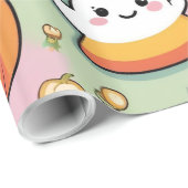 Papier Cadeau Cute Pastel Pink Halloween Ghost & Citrouille (Coin rond)