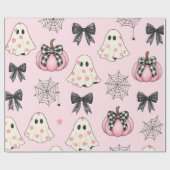 Papier Cadeau Cute Pastel Pink Halloween Ghost, Citrouille (Plat)