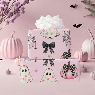 Papier Cadeau Cute Pastel Pink Halloween Ghost, Citrouille