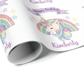 Papier Cadeau Cute Pastel Unicorn et Sparkly Rainbow (Coin rond)