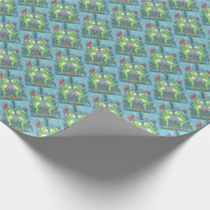 PAPIER CADEAU CUTE PÈRE NOËL FROGS KISSING SOUS DRAGONFLY MISTLE