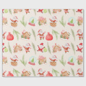 Papier Cadeau Cute Père Noël Gingerbread Maison Vacances (Plat)