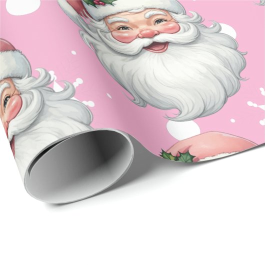 Papier Cadeau Cute Père Noël Pink Noël Snowflakes (Coin rond)