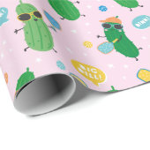 Papier Cadeau Cute Pickleball jouant Pickleball sur rose clair (Coin rond)