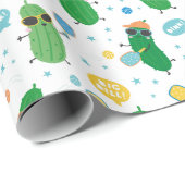 Papier Cadeau Cute Pickleball jouer Pickleball sur blanc (Coin rond)