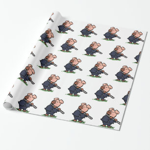Papier Cadeau Cute Pig jouant de la bande dessinée de flûte ch