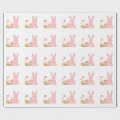 Papier Cadeau Cute Pink Easter Bunny with Spring Flowers  (Plat)