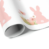 Papier Cadeau Cute Pink Easter Bunny with Spring Flowers  (Coin rond)