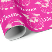 Papier Cadeau Cute Pink Grad Owl Pattern (Coin rond)