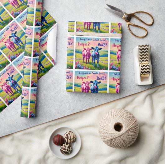 Papier Cadeau Cute Pink Heifer et Blue Bull Calf (Artisanat)
