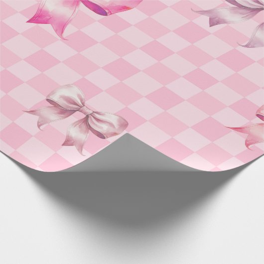 Papier Cadeau Cute Pink Ribbon and Gingham Sweet Girly Pattern (Coin)