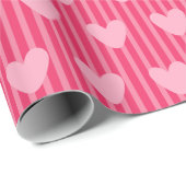Papier Cadeau Cute Pink Stripes and Hearts Valentine Pattern (Coin rond)