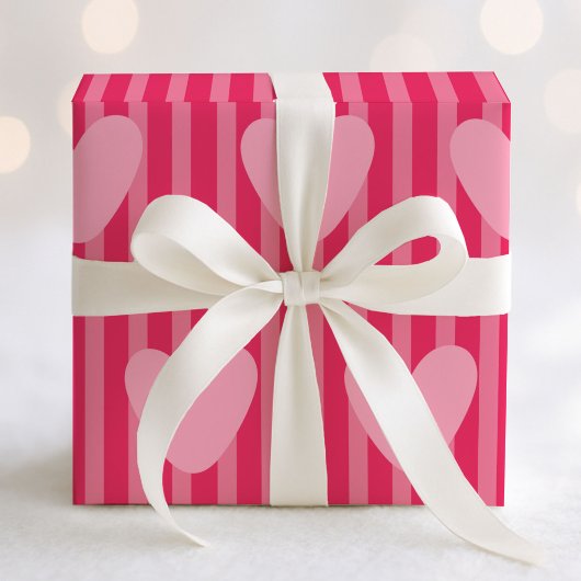 Papier Cadeau Cute Pink Stripes and Hearts Valentine Pattern
