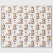 Papier Cadeau Cute Pink Teddy Bear Birthday Party Wrapping Paper (Plat)