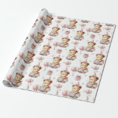 Papier Cadeau Cute Pink Teddy Bear Birthday Party Wrapping Paper (Déroulé)