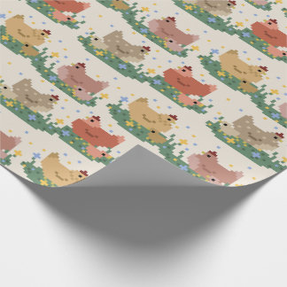 Papier Cadeau Cute Pixel Chickens Pattern