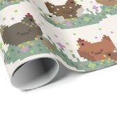 Papier Cadeau Cute Pixel Chickens Pattern (Coin rond)